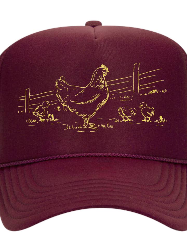 Good Egg Chicken Trucker Hat (Burgundy) for wholesale by Not From Malibu