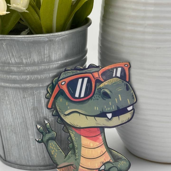 High Quality Waterproof Sticker - T Rex with Sunglasses for wholesale by Ink and Thread Design