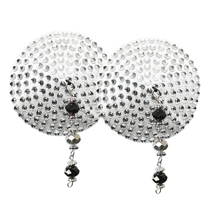 Nipple Covers Big Crystals Round - Black Silver Beads for wholesale by Bijoux De Nip