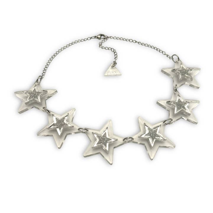 Starme – Collier en plexiglas fait main avec étoiles miroir pour la vente par Funk Da Queen