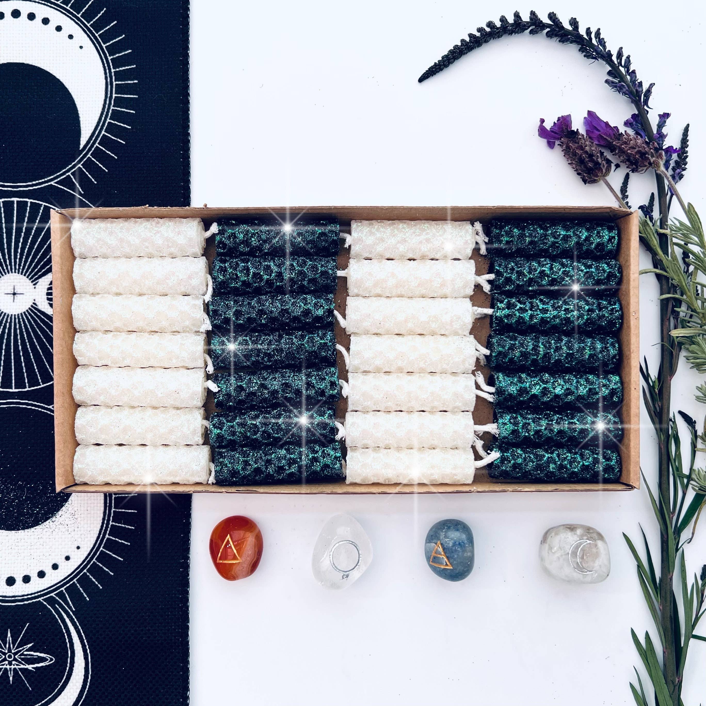 Phoenix Candle Company – wholesale Tapered candle/candlestick – Mini Moon Ritual Glitter Candles with Moon Phase Calendar3