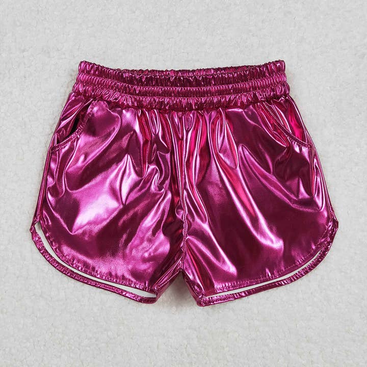 Aier Wholesale - Wholesale Shorts - Kids - 8 Colors Sibling Baby Girls Pockets Leather Metallic Elastic Bottom Shorts3