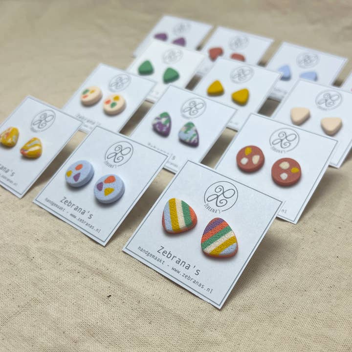 Zebrana’s - Wholesale Stud/Post Earrings - Cheerful striped clay earrings | spring colors2