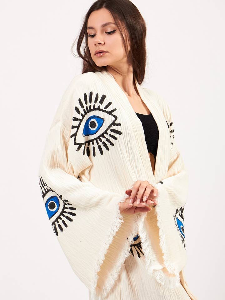 Umays Boho - Wholesale Kimono - Women's - Evil Eye Robe, Cotton Kimono, Handmade Kimono for Women