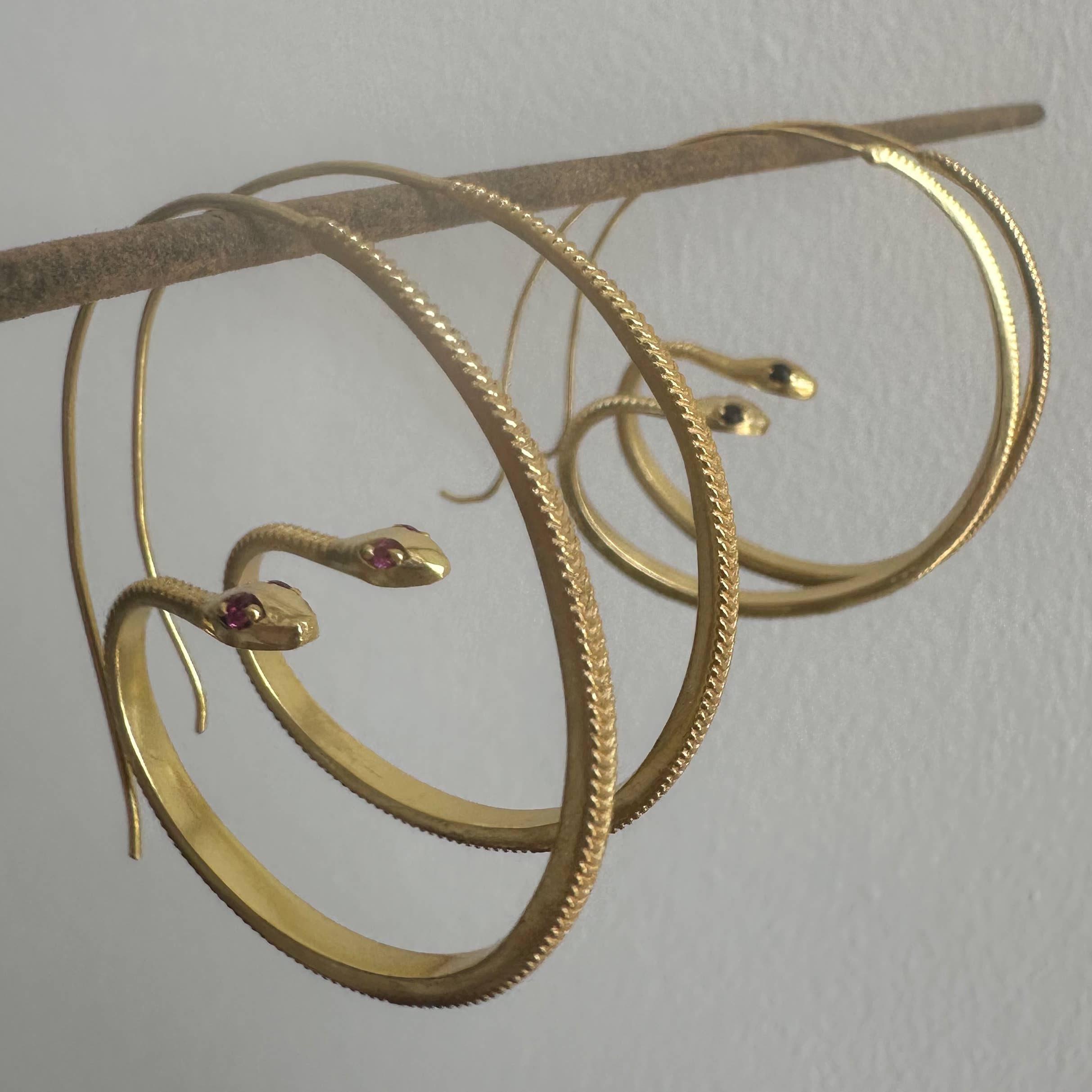 Anokhi Green | Handmade Gemstone Jewelry - Wholesale Hoop Earrings - Black Zircon Earrings | Snake Hoops | Transformation Gold2