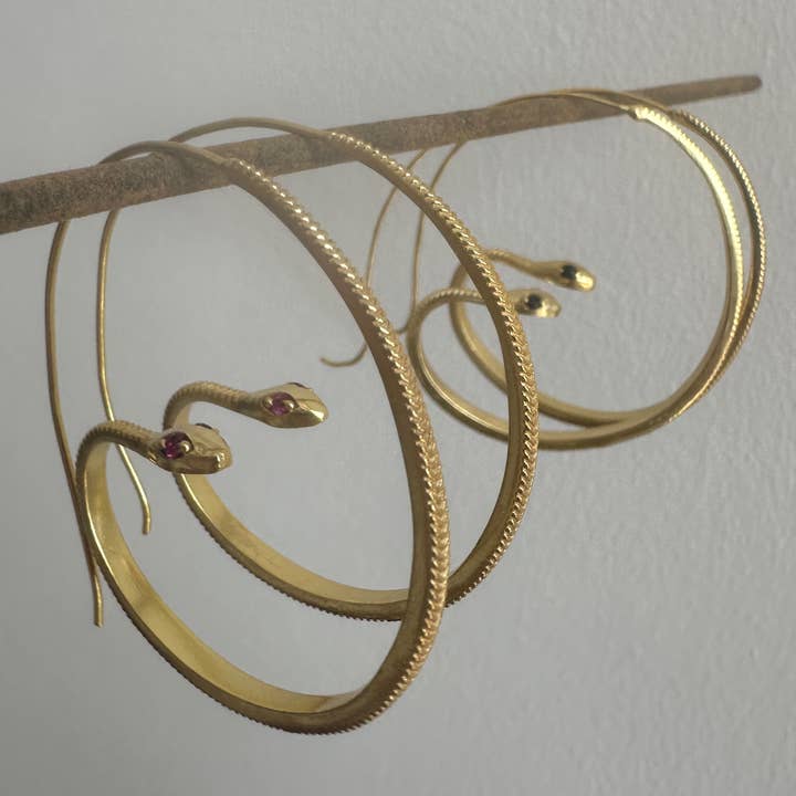 Anokhi Green | Handmade Gemstone Jewelry - Wholesale Hoop Earrings - Black Zircon Earrings | Snake Hoops | Transformation Gold2