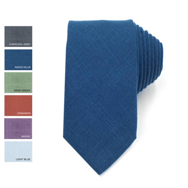 Indigoblå smalle linnedslips til mænd til afslappet påklædning for engroshandel hos DucksnFoxes