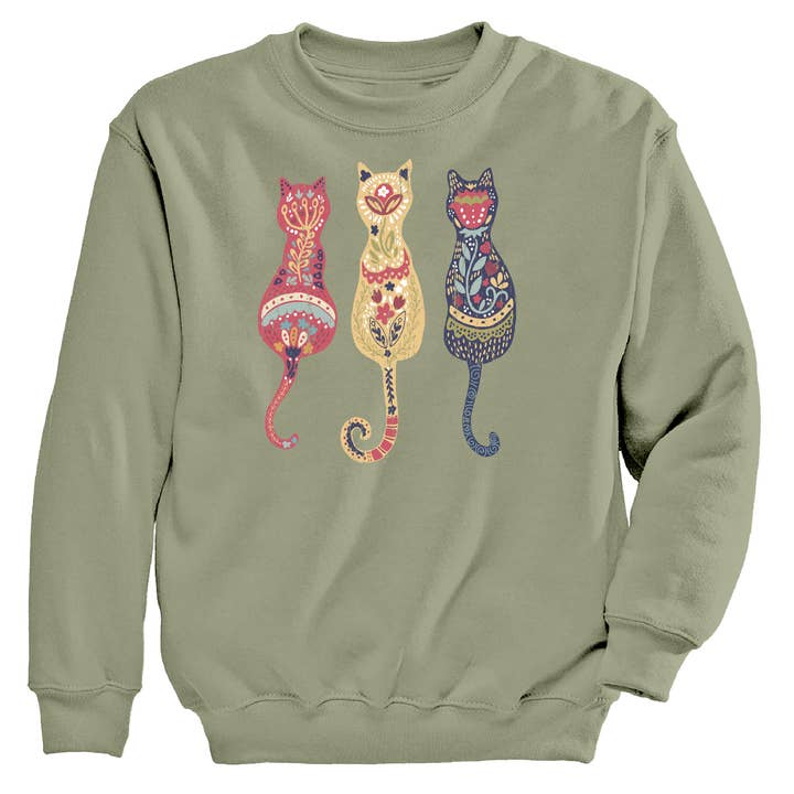 Folksy Cat Women's Crew Neck Sweatshirt for wholesale by Morning Sun