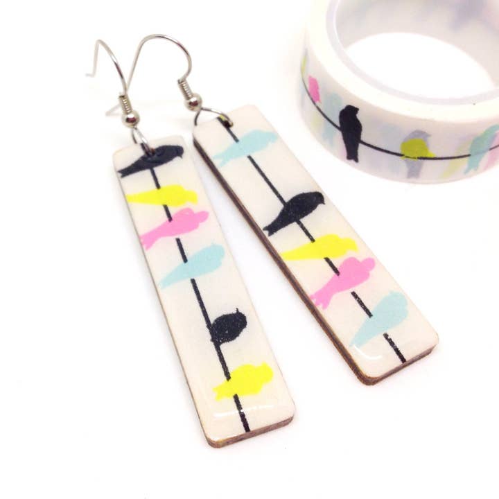 Fugle på en ledning CMYK lange øreringe for engroshandel hos Prettykiku