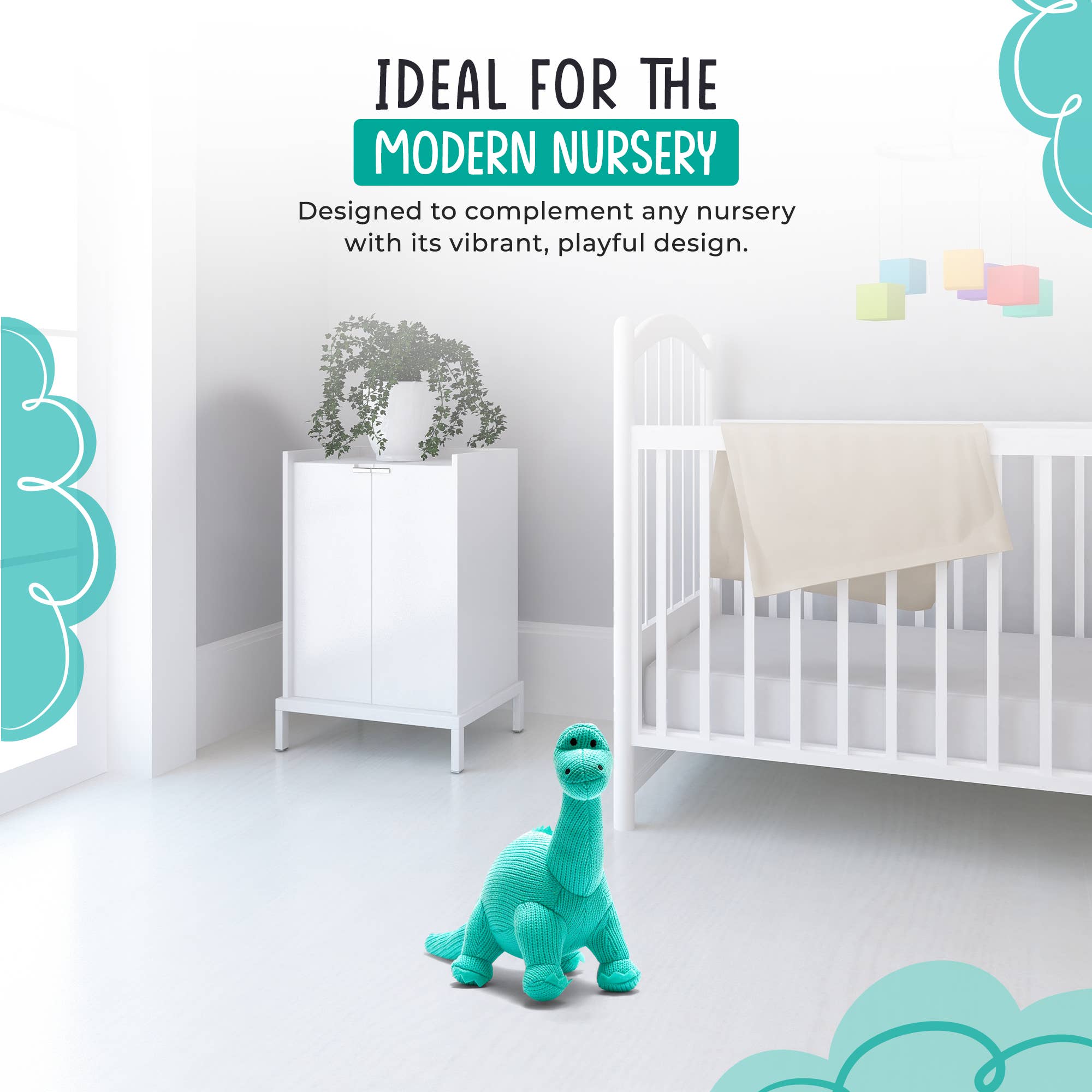 Best Years Ltd – wholesale Fyllda/plyschleksaker - Barn och baby – Stickad Diplodocus Mjukisdinosaurie - Isblå6