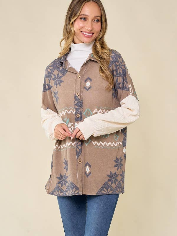 lovely melody - Wholesale Shirt Jacket/Shacket - Women's - LMT3653-Snowflake shacket Print13