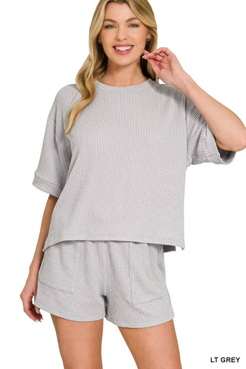 42POPS – wholesale Top & pants set (NOT Loungewear) – Women's – `.Corded Rib Tee & Drawstring Shorts 2pc Set31