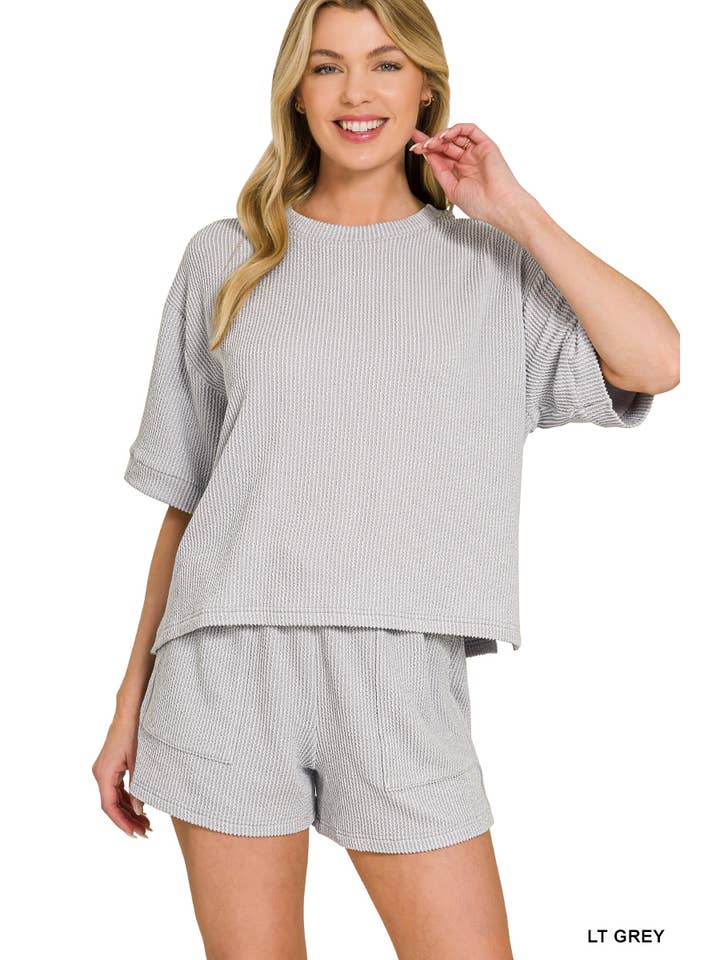 42POPS – wholesale Top & pants set (NOT Loungewear) – Women's – `.Corded Rib Tee & Drawstring Shorts 2pc Set31