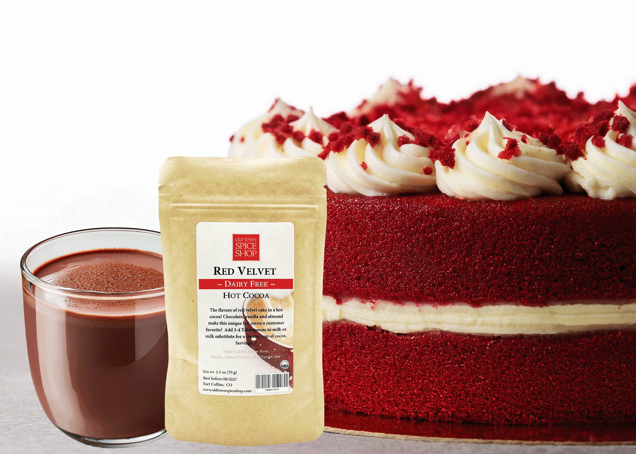 Old Town Spice Shop - Wholesale Hot cocoa mix/kit - Dairy-Free Red Velvet Hot Cocoa, Hot Chocolate Mix, 2.5 oz