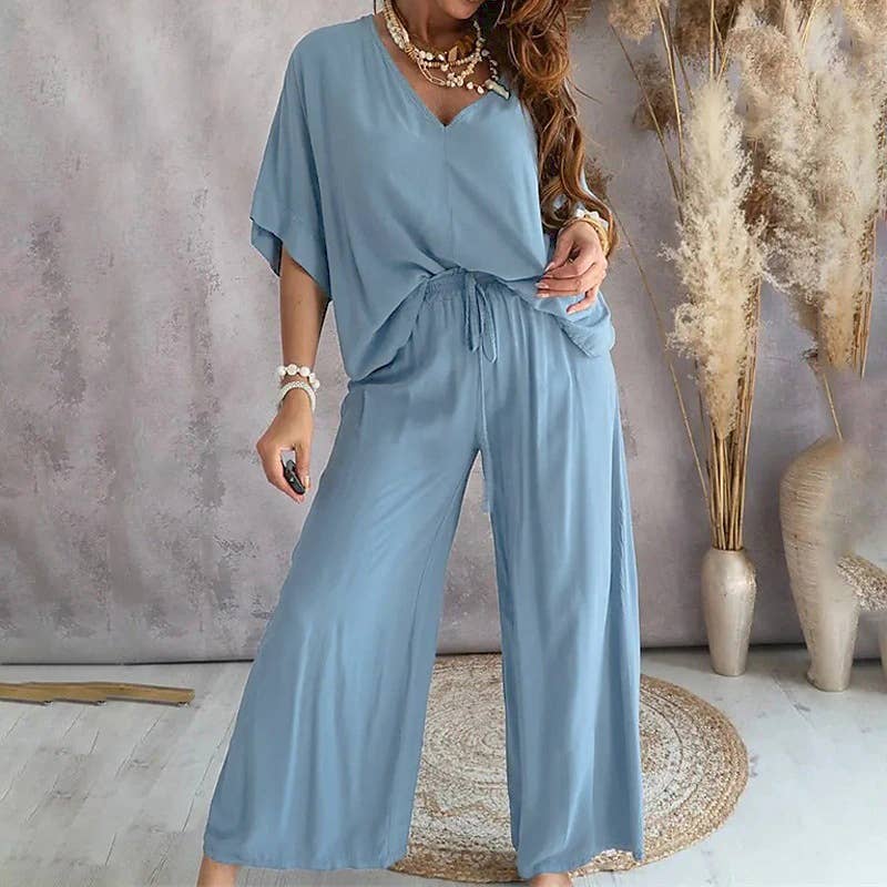 HIDDENBRAND - Wholesale Top & Pant Set (NOT Loungewear) - Women's - Casual lazy T-shirt top & pants set loungewear4