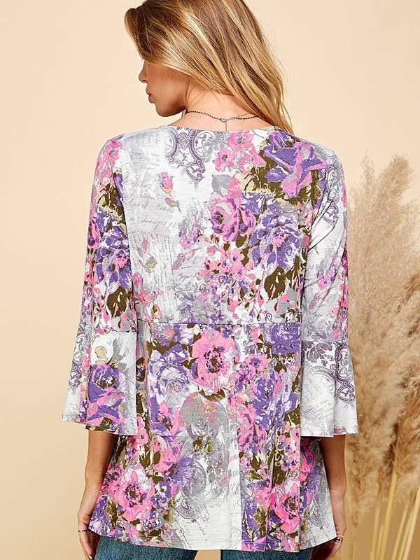 Shopin LA - Wholesale Tunic - Women's - SPT5198 - WOMEN FLORAL PRINT 3/4 SLEEVE TUNIC TOP10
