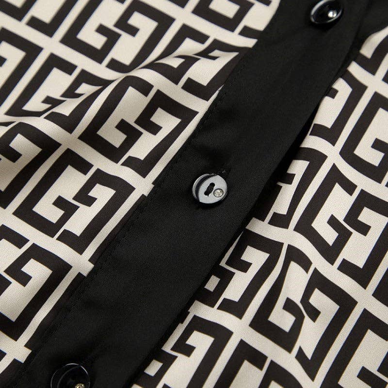 BLACK Luxurious Printed Silk Pajama Set for wholesale on Faire1