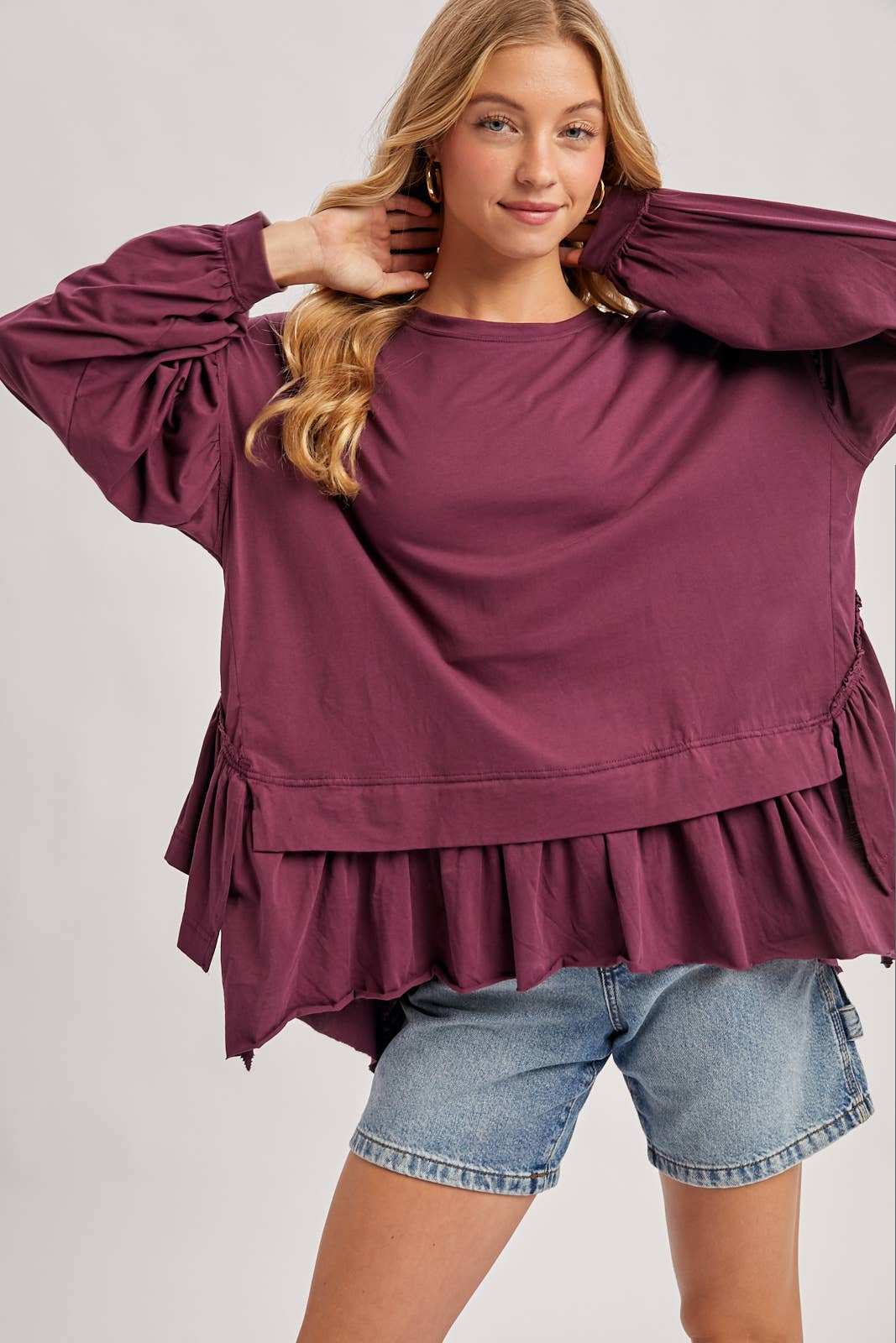 Bluivy – Großhandel Strickoberteil – Damen – ÜBERGROßES STRICKOBERTEIL MIT GERÜSCHTEM PEPLUM-SAUM13