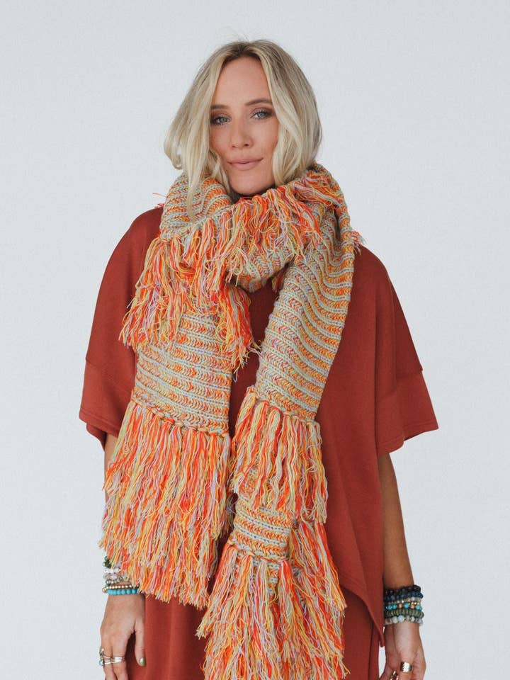 Sugar Plum Fringe Scarf - Yellow for wholesale by Three Bird Nest