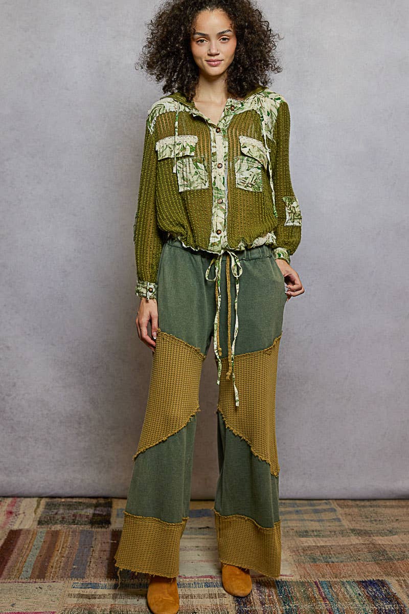 Pol Clothing - Wholesale Jacket - Women's - Vintage washed floral print patch crochet jacket SALE4