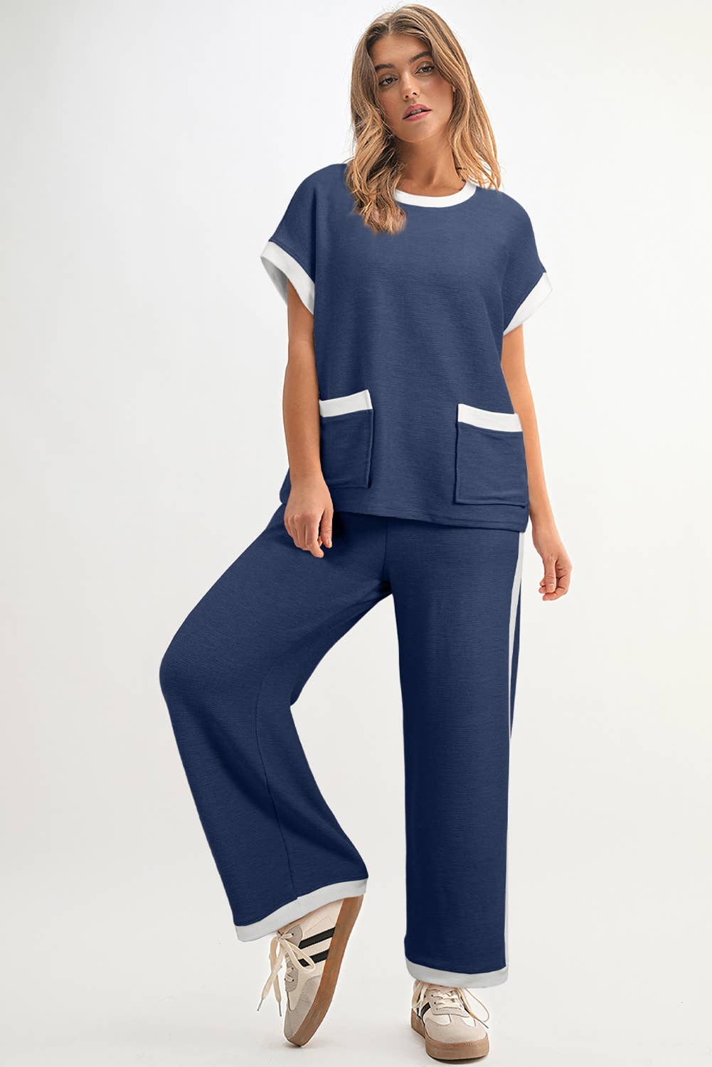 Aapparella - Wholesale Lounge Set - Women's - Colorblock Pockets Short Sleeve Top & Pants Set | S-2XL12