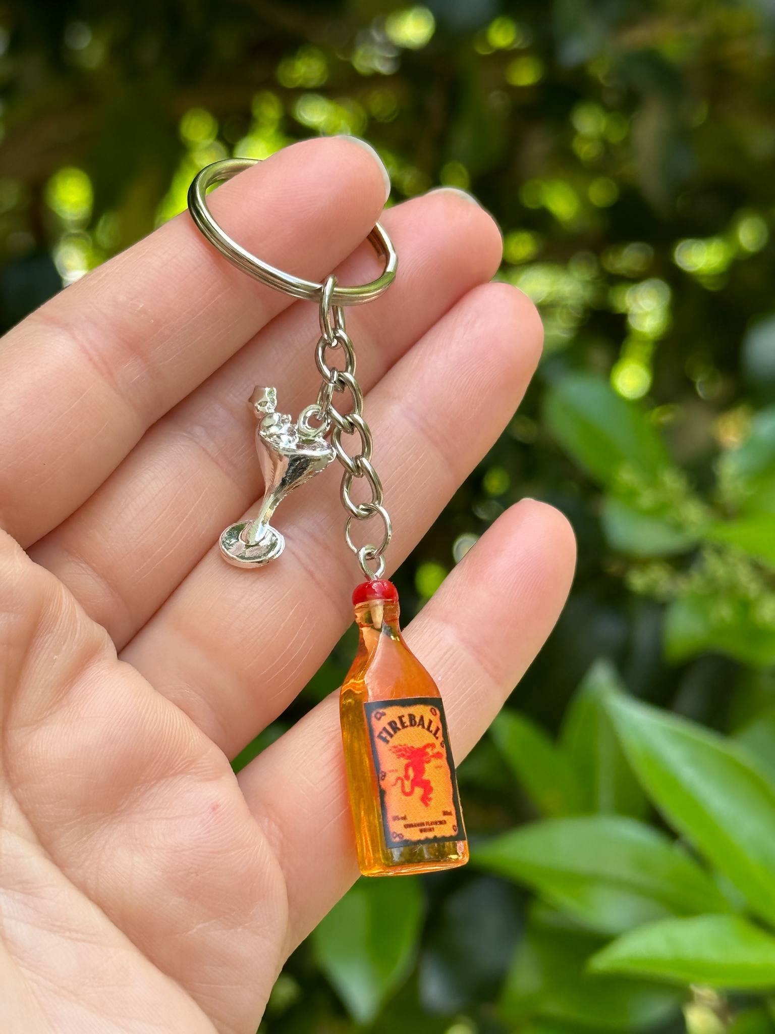 Arcfo Jewelry - Wholesale Keychain - Unisex - Fireball Bottle Keychain with Silver Cocktail Charms 1