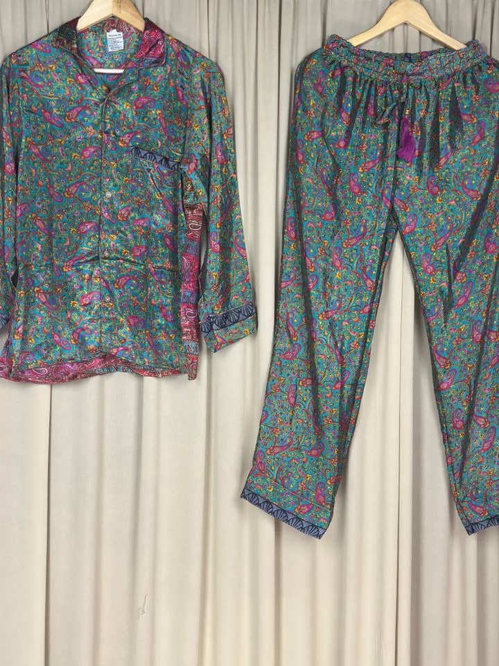 Recycle Silk PJ Set, Silky Loungwear Pajama Set, L / XL Size for wholesale by The Eastern Loom