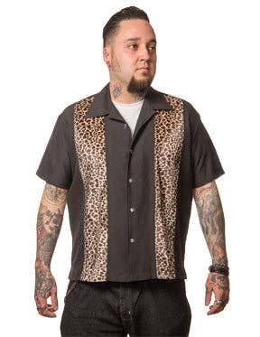 Steady Clothing - Wholesale Button Down Shirt - Men's - Leopard Panel Bowling Shirt in Black2