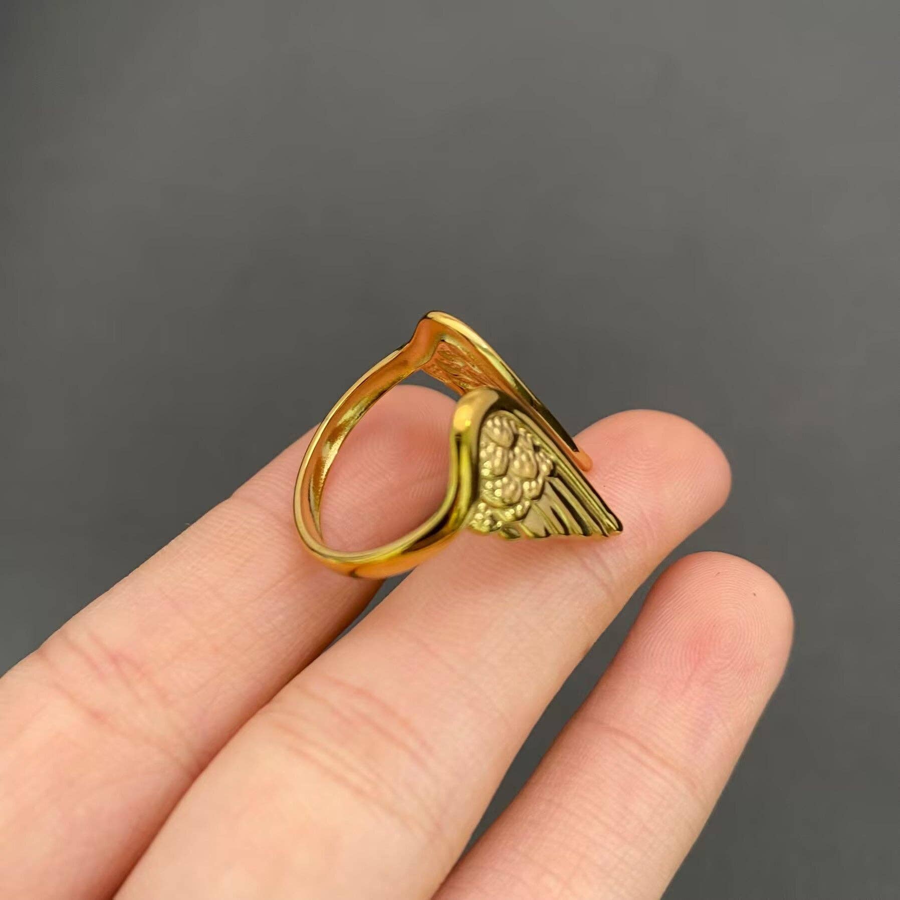 Mio Queena - Wholesale Cocktail/Statement Ring - Wings 18K Gold Plated Stainless Steel Adjustable Ring - FGS2