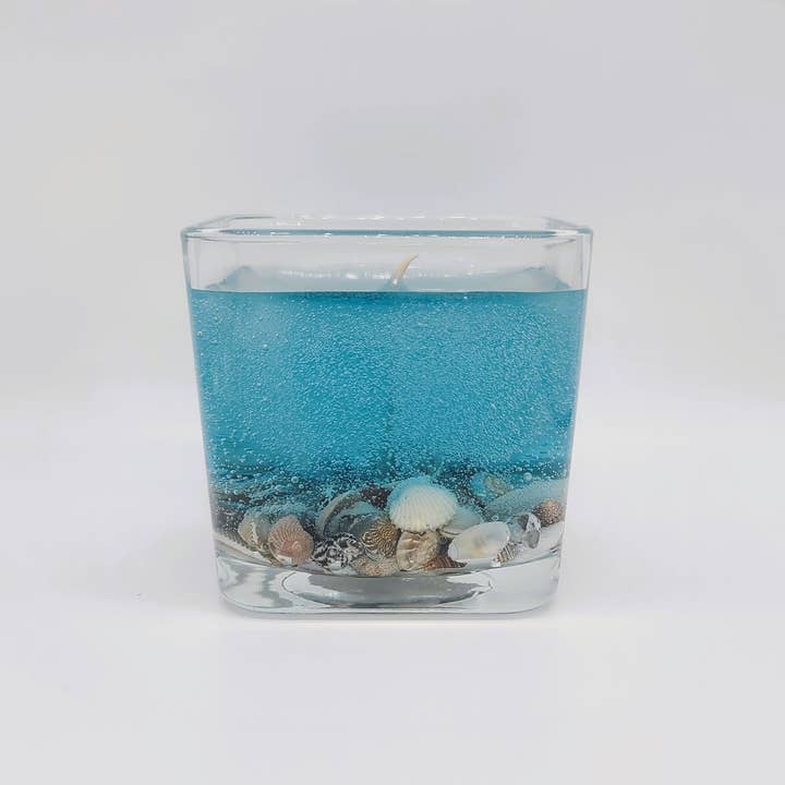 JEMS of the Sea - Venta al por mayor Velas en tarros - Vela de Gel con Conchas Marinas - Arena/Conchas Reales - 10 oz - Cuadrada1