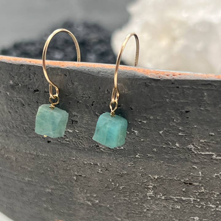 Teal Green Grandidierite Slice Dangle Earrings for wholesale by Sela+Sage