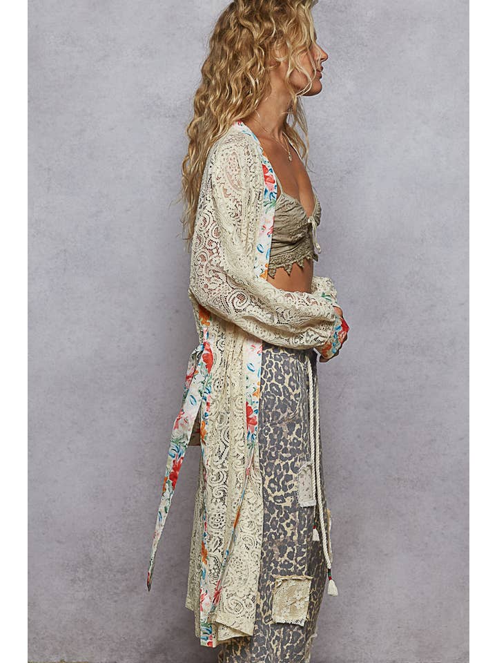 Pol Clothing - Wholesale Cardigan - Women's - Solid pattern lace belt loop detail long cardigan