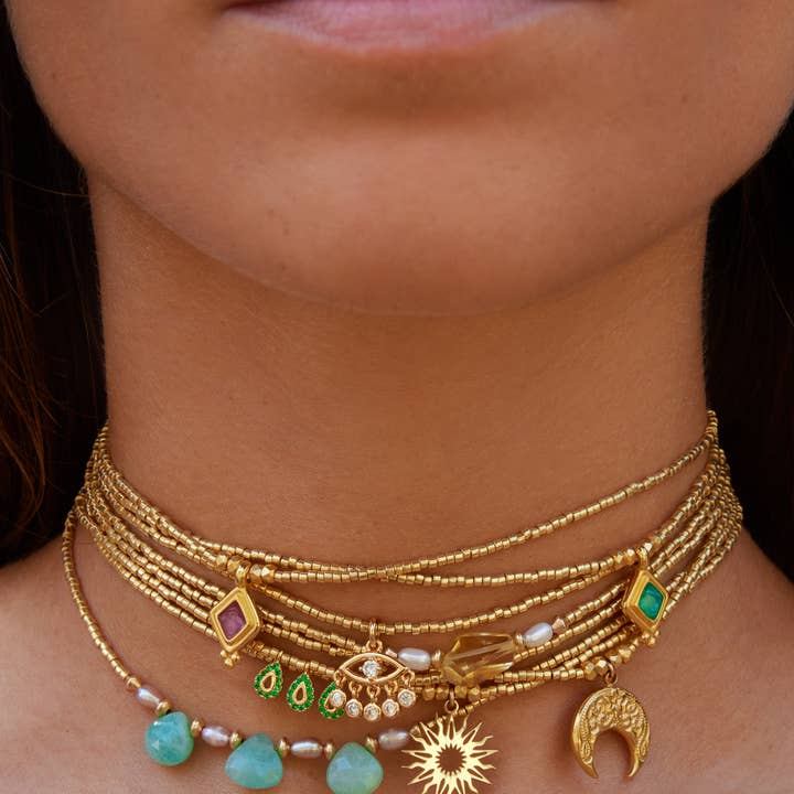 Apsara Jewels - Wholesale Pendant/Charm Necklace - Gold Necklace - Mother-of-Pearl & Amazonite3