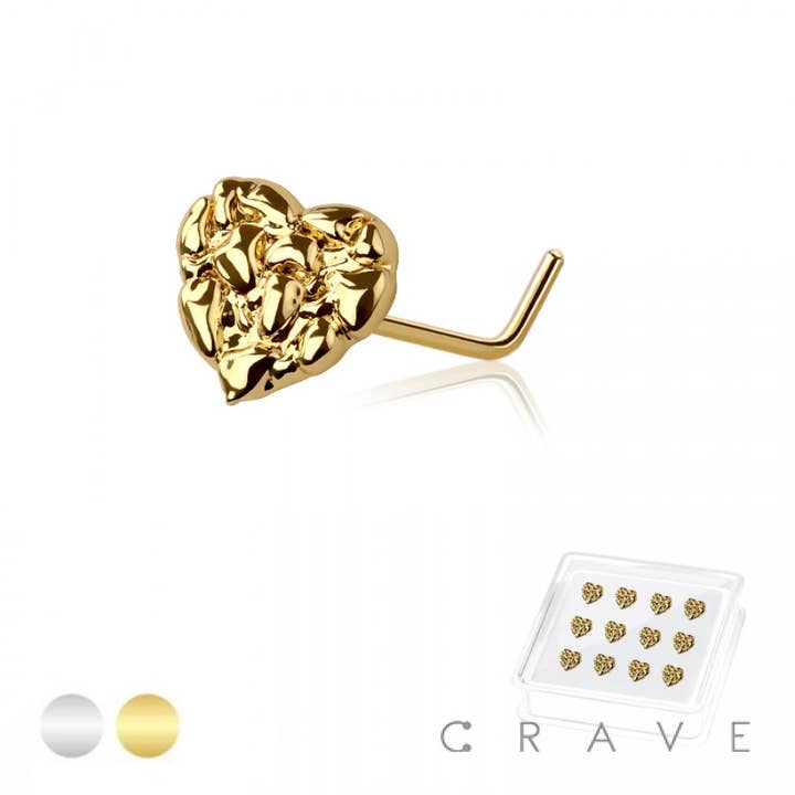 12PCS OF RUGGED HEART 316L SURGICAL STEEL L-SHAPE NOSE BOX for wholesale by CRAVE