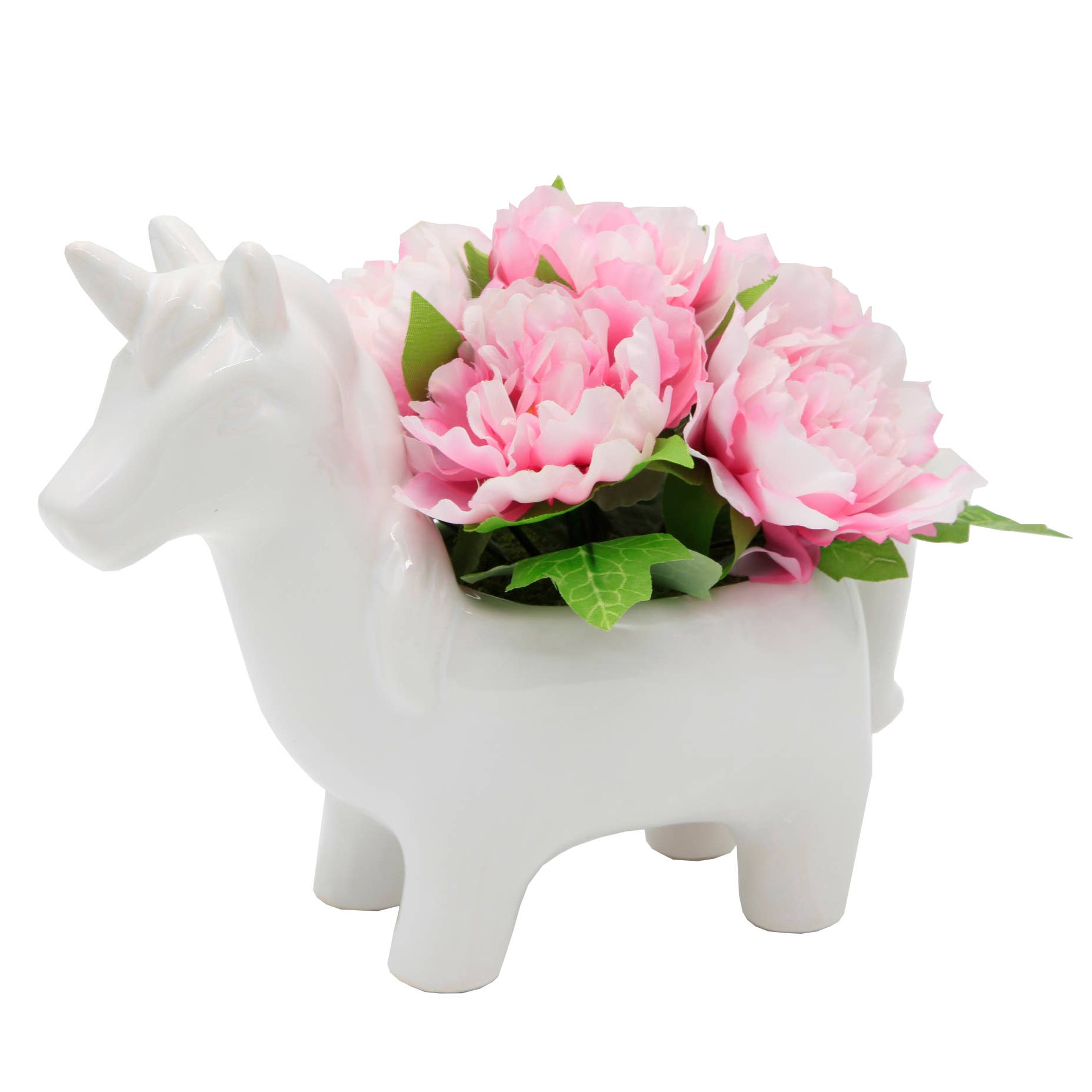 Flora Bunda Inc - Wholesale Artificial Flowers - Whimsical White Unicorn Ceramic Planter1