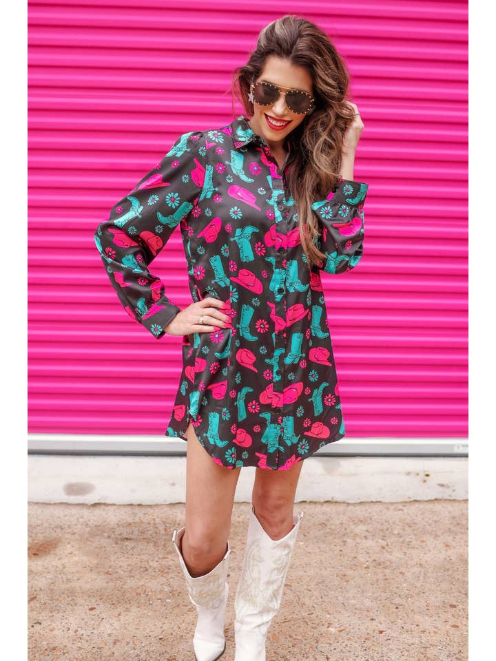 Charcoal Rodeo Ready Button Up Dress for wholesale on Faire2