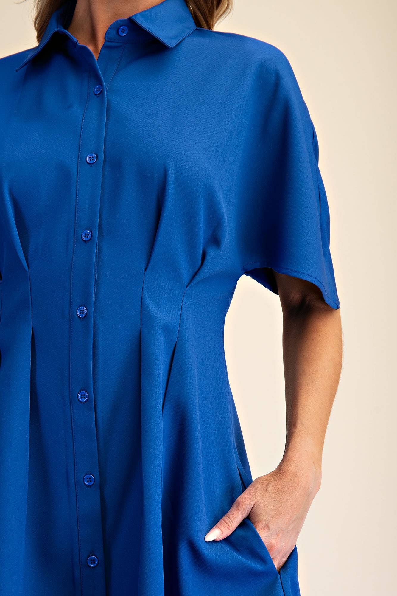 Glam - Wholesale Dress - Women's - Short-Sleeve Pleated Shirt Mini Dress9