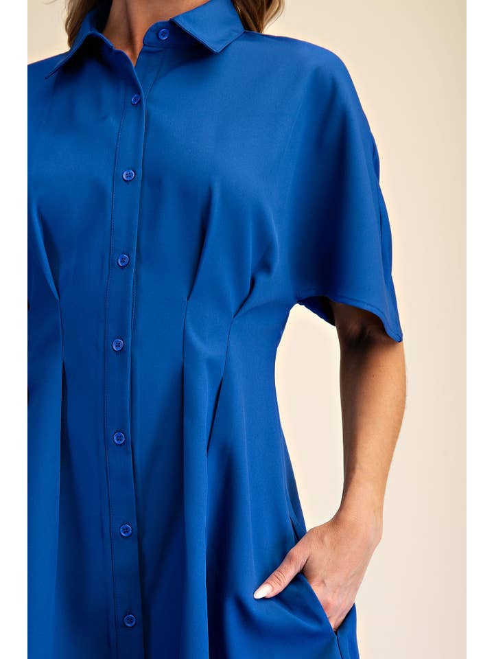 Glam - Wholesale Dress - Women's - Short-Sleeve Pleated Shirt Mini Dress9