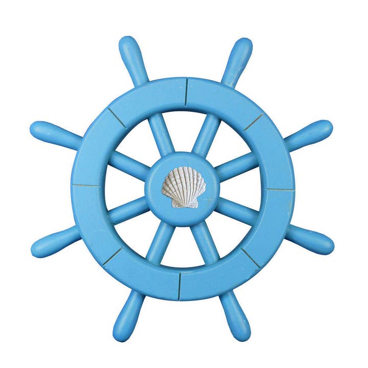 Roda de navio decorativa azul claro com concha 12" por atacado de Hampton Nautical