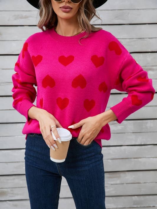 All over Heart Sweater for wholesale by Miss Sparkling