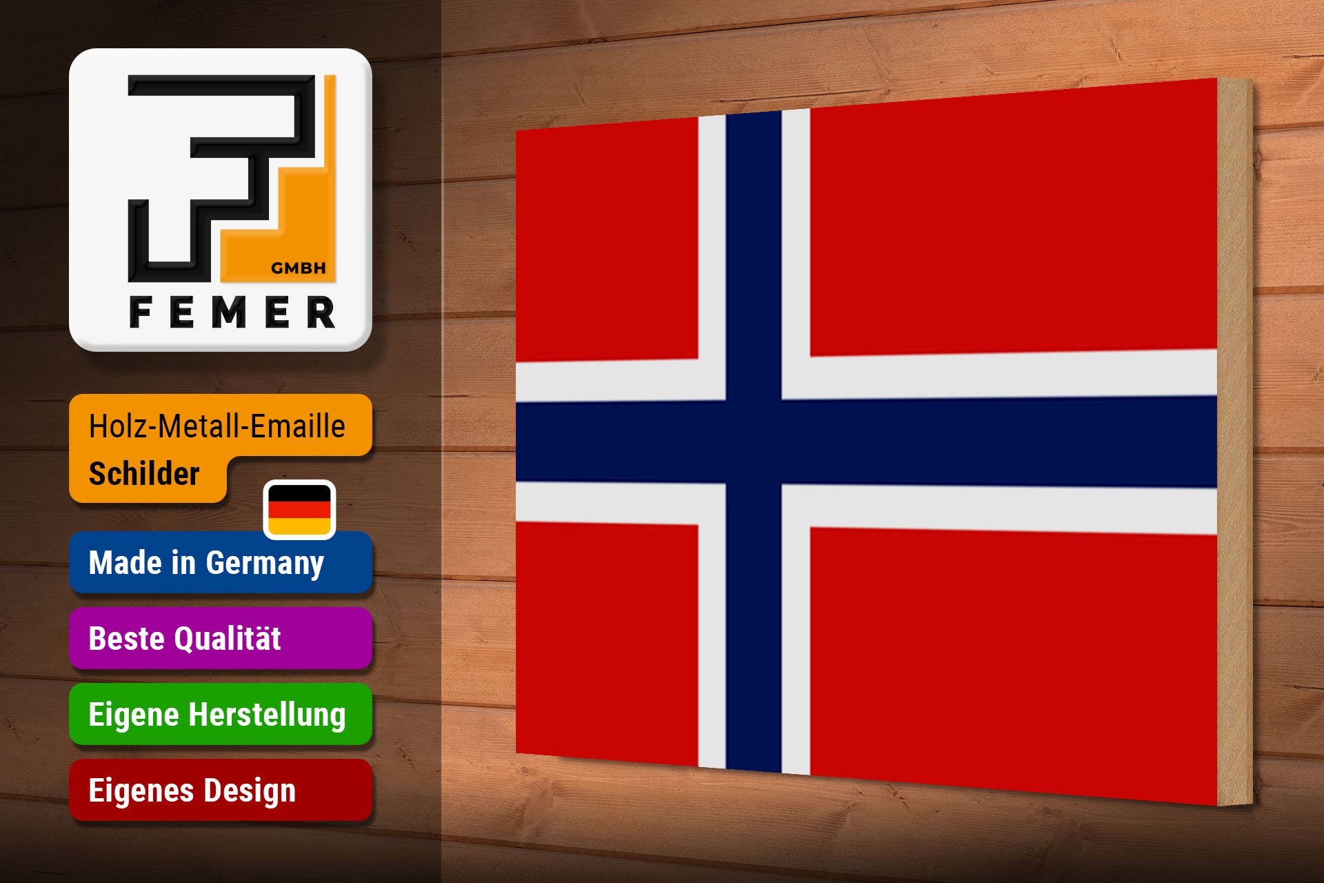 Femer - Wholesale Flag - Flag of Norway wooden sign 30x20cm Flag of Norway2