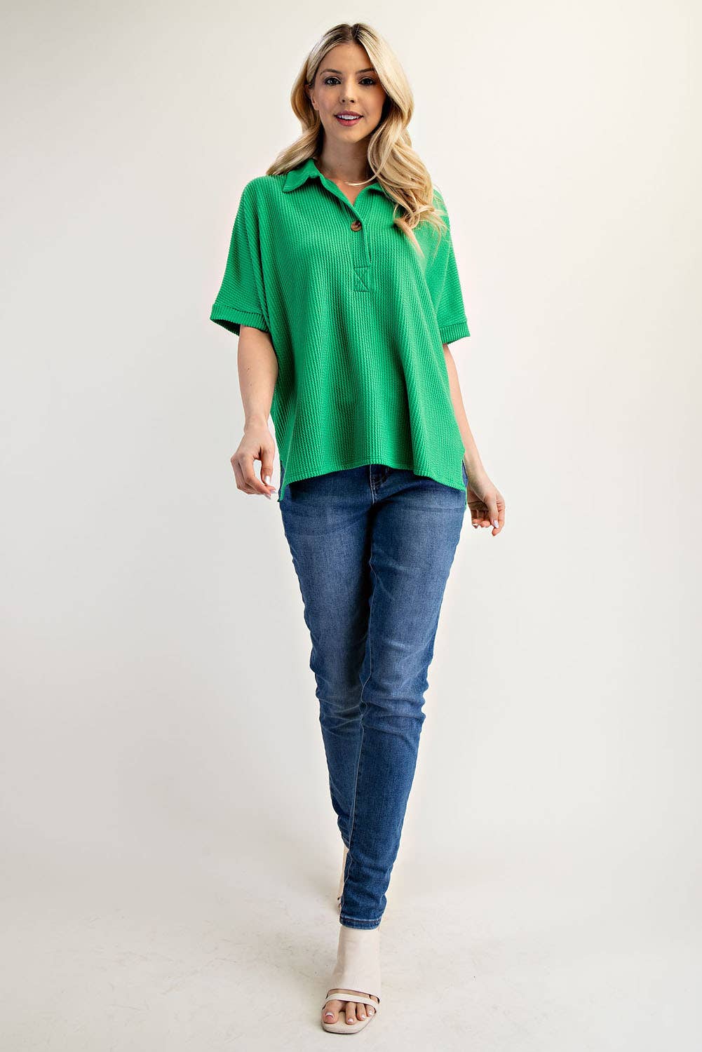 Celeste Clothing - Wholesale Knit Top - Women's - PLUS SIZE RIB KNIT COLLARED TOP WITH SHORT SLEEVES -CT2391321