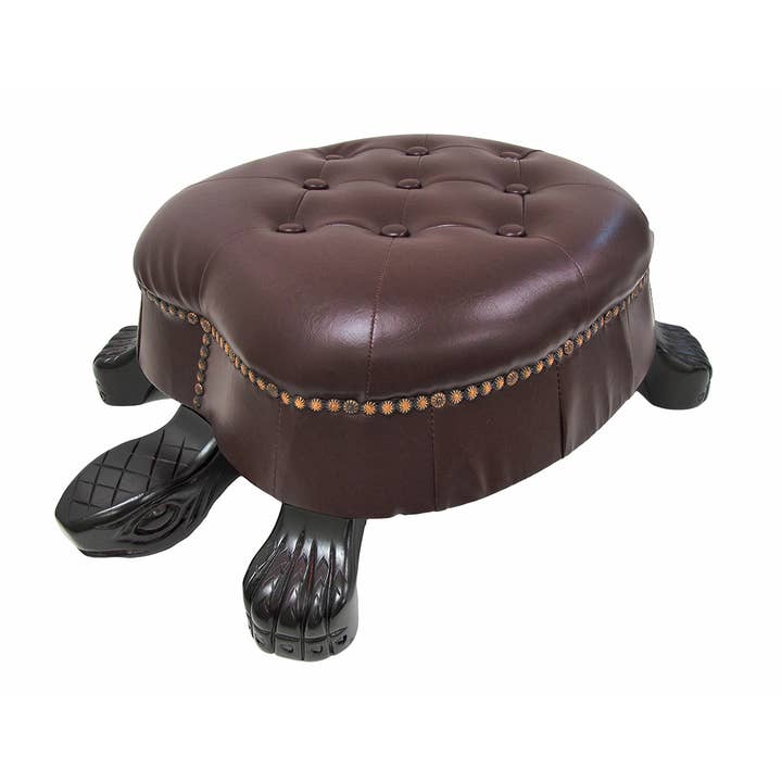Zeckos - Wholesale Ottoman - Wooden Walnut Finish Brown Turtle Shaped Ottoman