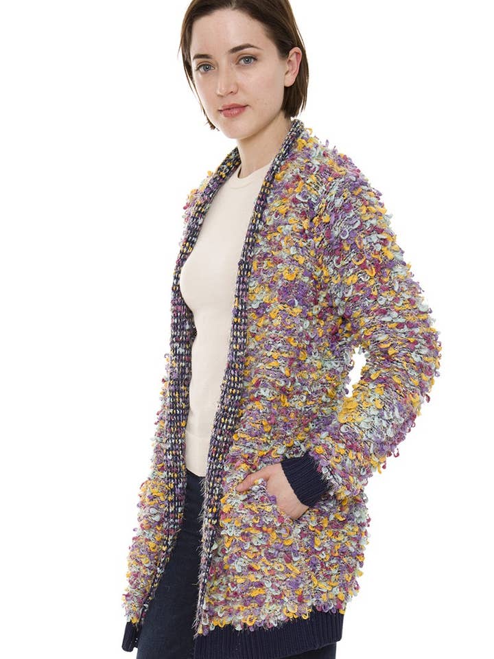 Fashion City - Wholesale Cardigan - Women's - Confetti Boucle Open Front Long Cardigan Sweater7