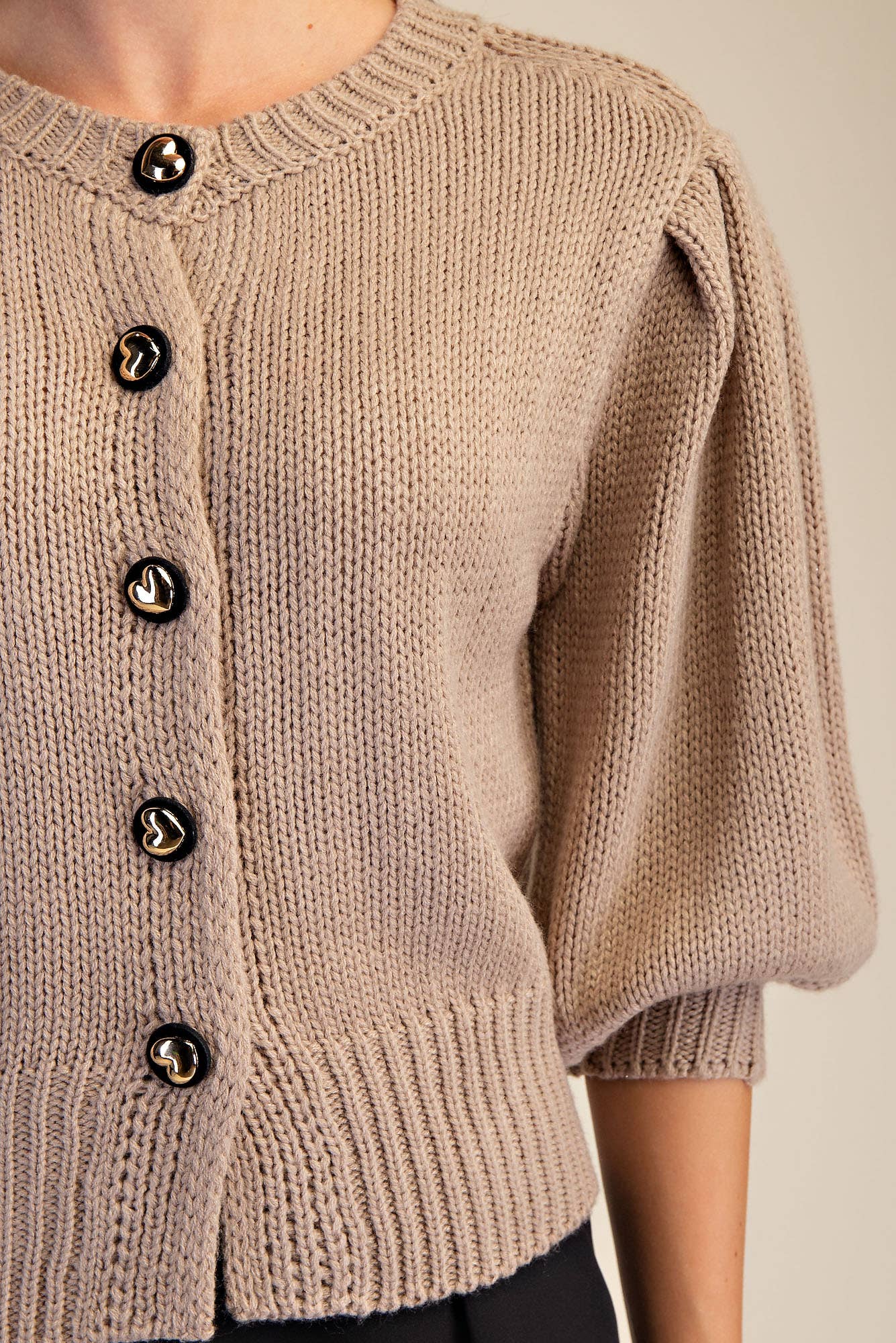 Glam - Wholesale Knit Sweater - Women's - Short Puff Sleeve Button Down Sweater19