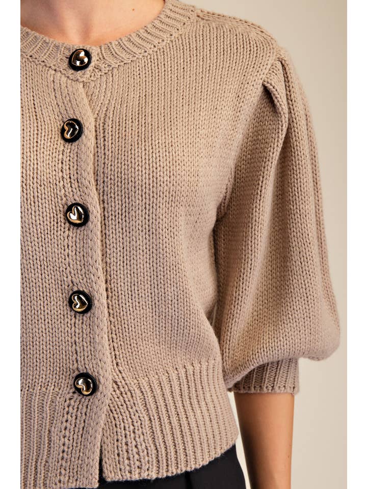 Glam - Wholesale Knit Sweater - Women's - Short Puff Sleeve Button Down Sweater19