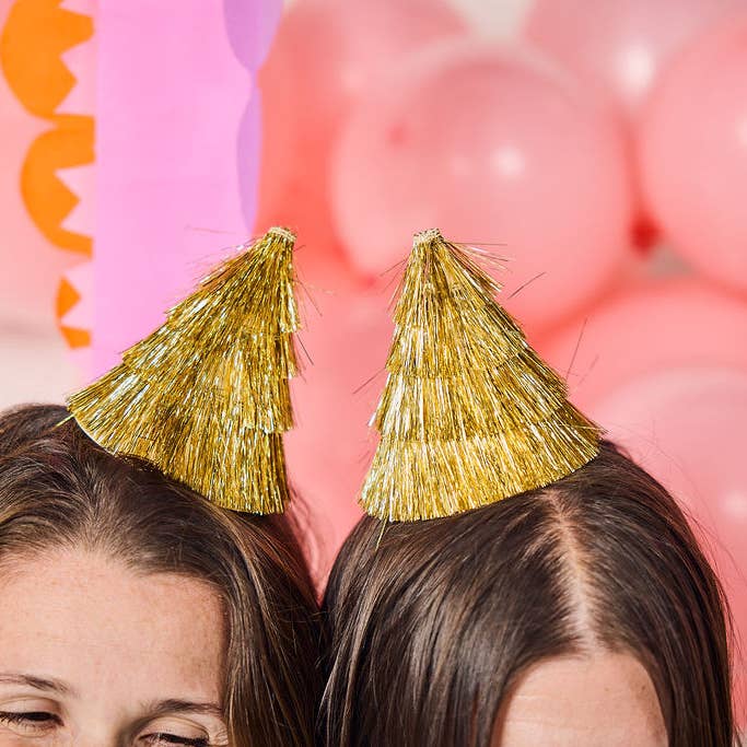 Packed Party - Wholesale Party hat/crown - Golden Girl Mini Gold Fringe Party Hats Set4