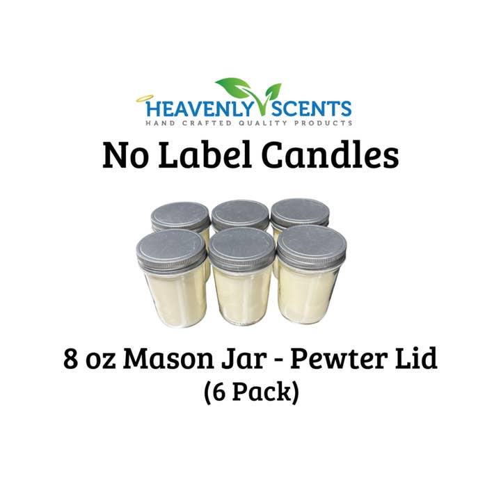 Heavenly Scents - Wholesale Jar/Filled Candle - 8oz Mason Jar Soy Candles - Pewter Lid - 6 Pack No Label