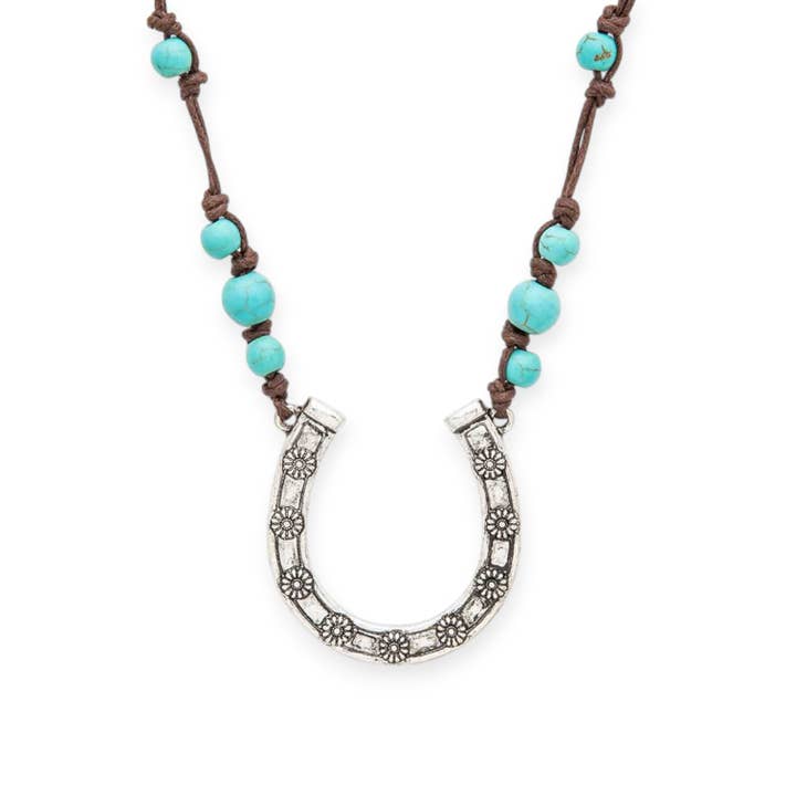 Horse Shoe Pendant Beaded Long Necklace Set for wholesale by LA Jewelry Plaza