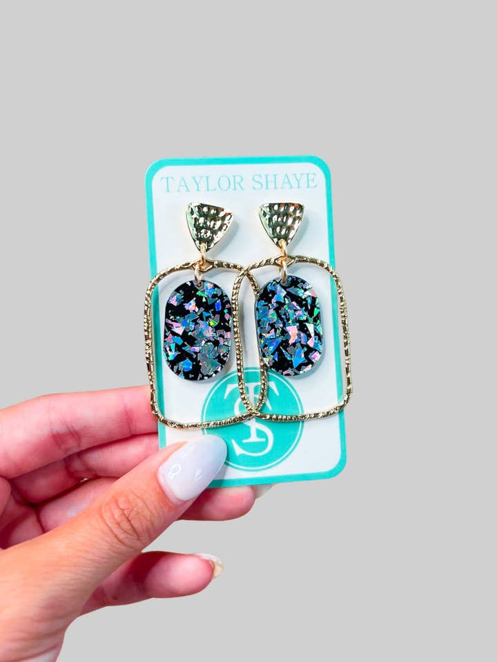 Black/Silver Flake Oval Hoops for wholesale by Taylor Shaye Designs